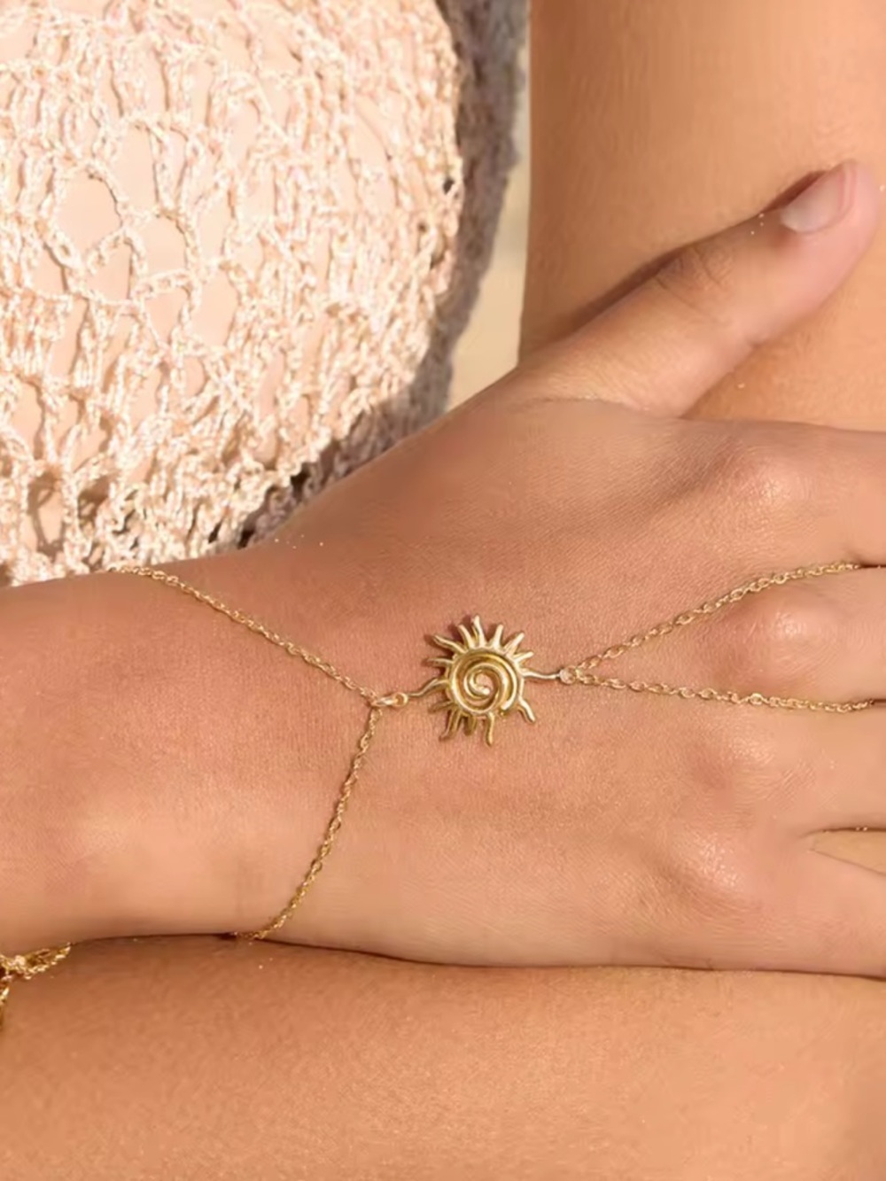 Gold Sun Charm Anklet Bracelet